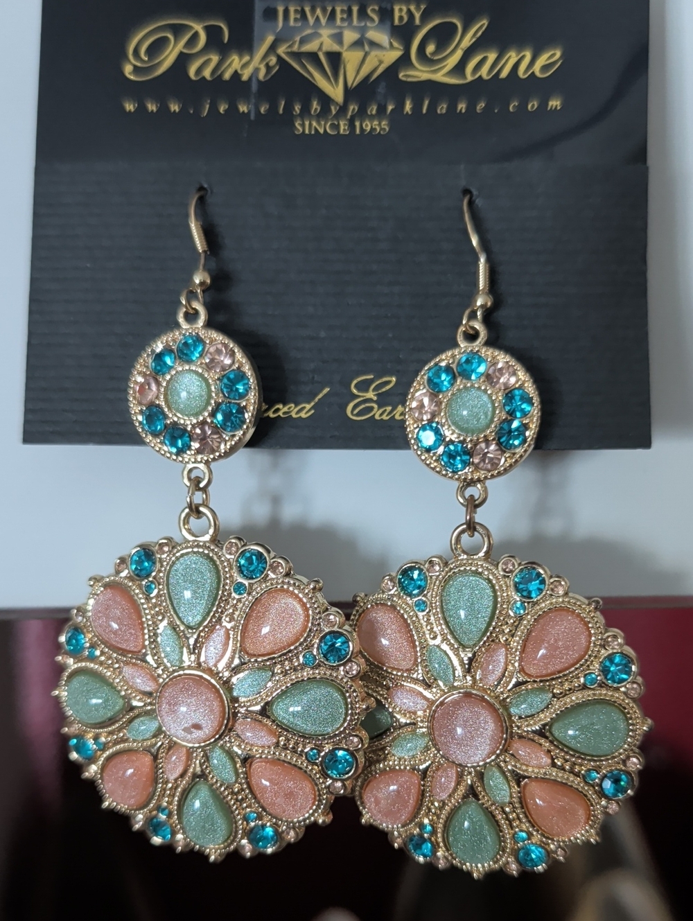 Park Lane Peach, Aqua & Teal Floral Drop Earrings